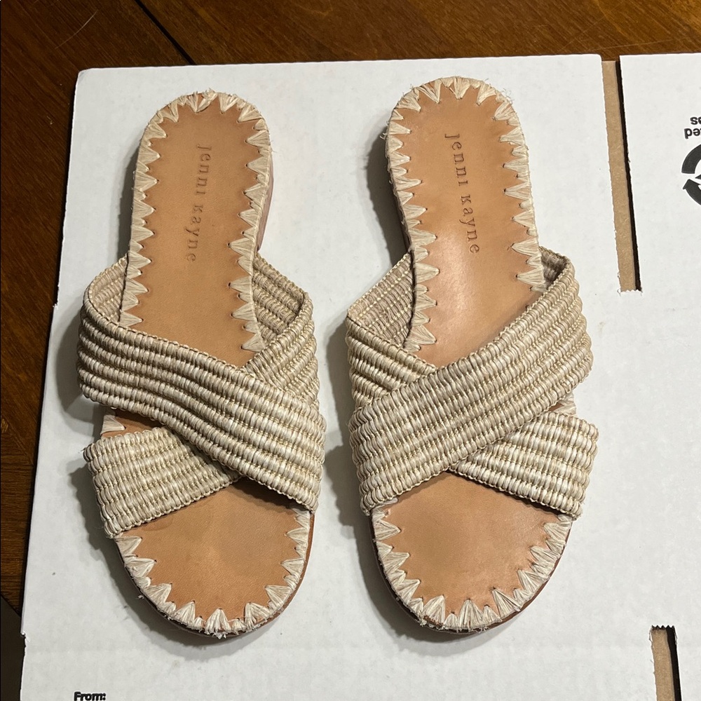 Jenni Kayne Beige Woven Cross Strap Sandals